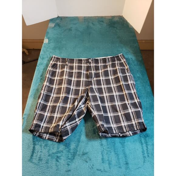 Express Shorts Sz 38 Mens Black Twill Preppy Cotton Plaid Bermuda 9 Inch Inseam - Picture 1 of 12